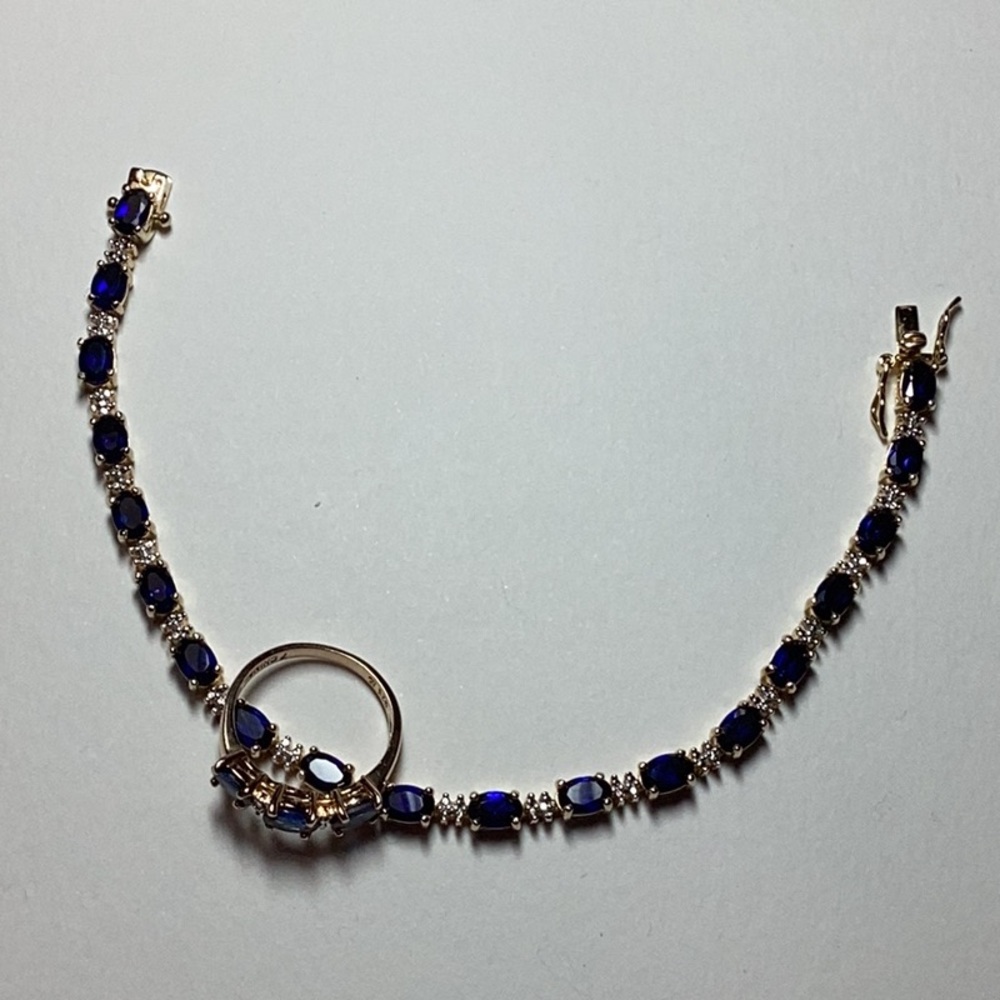 Technibond Original 2 Pc Set CRTD Sapphire & Diamond Bracelet w/ Matching Ring